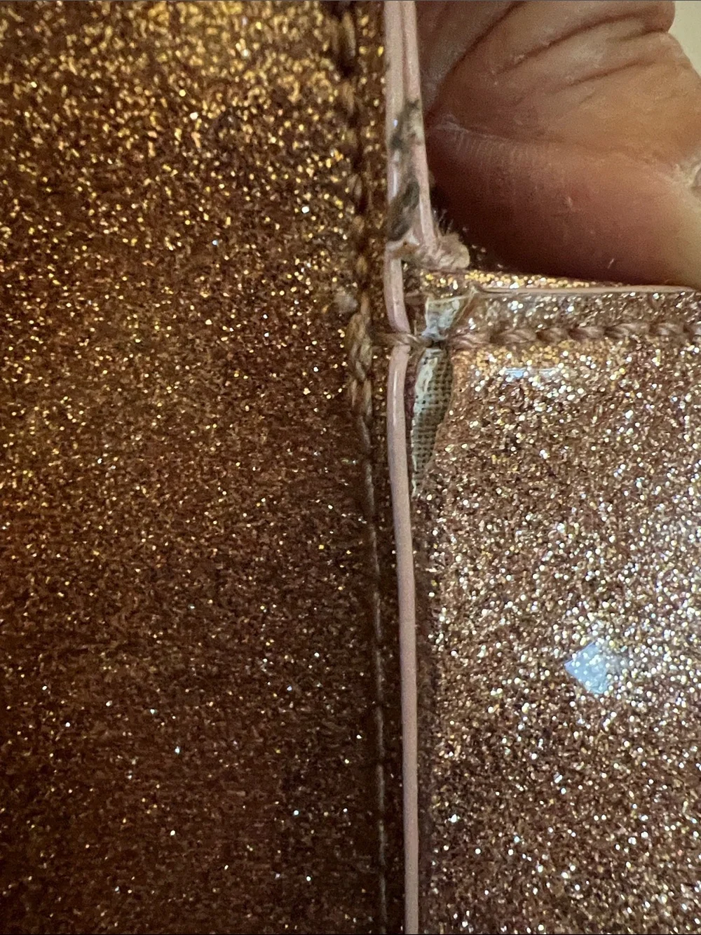Kate Spade Rose Gold Glitter Tote with Black Bow and Black Handles